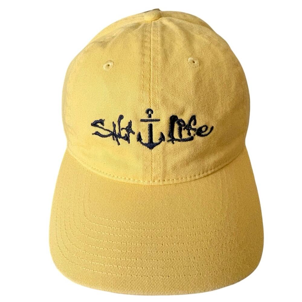 Salt Life Yellow With Blue Embroidery Hat Adjustable Cotton Baseball Cap NWT